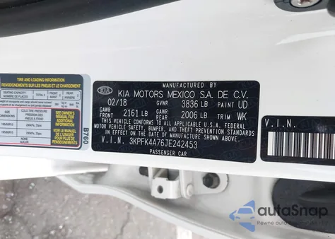 2018 Kia Forte Lx из США, поврежденный, VIN 3KPFK4A76JE242453